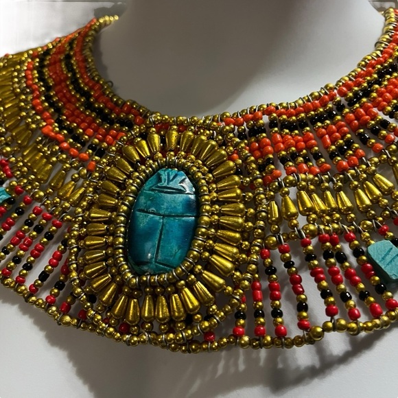Ancient Egyptian Revival Beaded Scarab Collar
Necklace Handmade Statement Piece - Picture 5 of 9